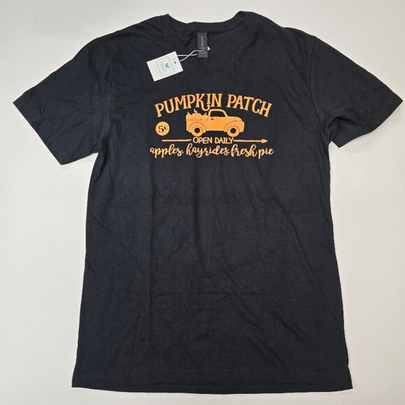 Tops - NWT Short Sleeve Black Cotton Pumpkin Patch V-neck Tee Medium